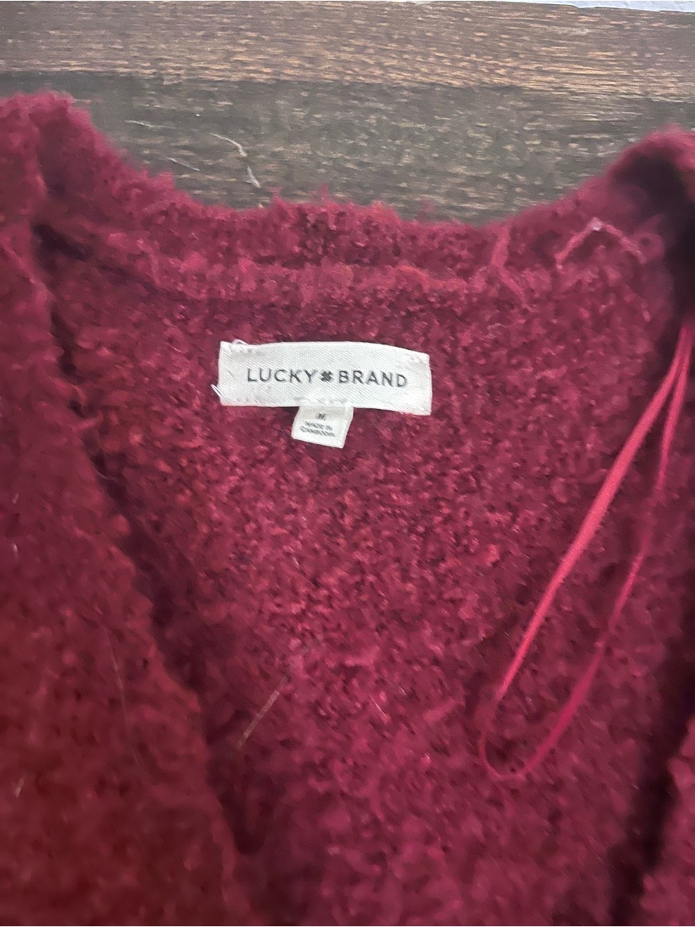 Lucky Brand Deep Burgundy Fringe Button-Front Cardigan - Picture 3 of 5